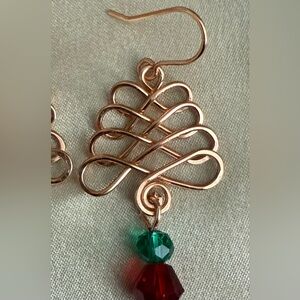 Artisan Christmas Earrings with Red and Green Crystal Accents